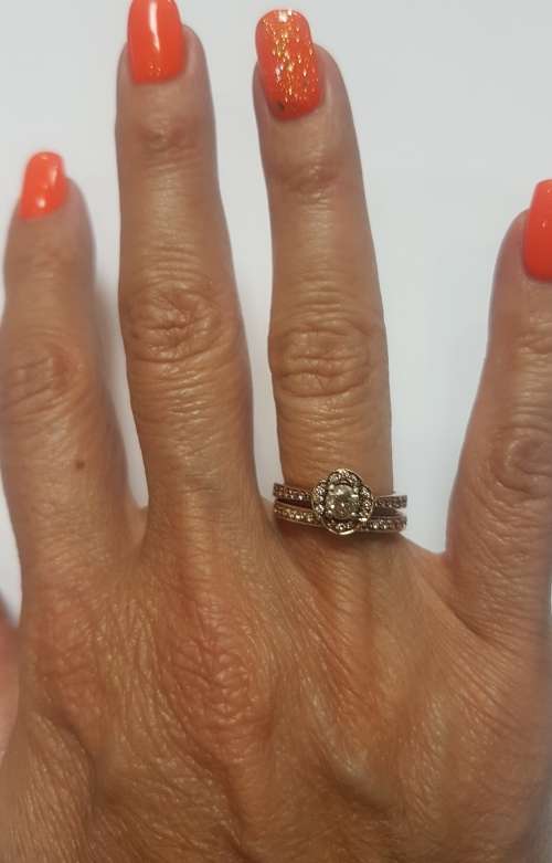 9ct Yellow gold diamond engagement c/w a half eternity wedding band