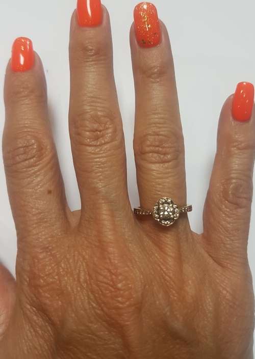 9ct Yellow gold diamond engagement c/w a half eternity wedding band