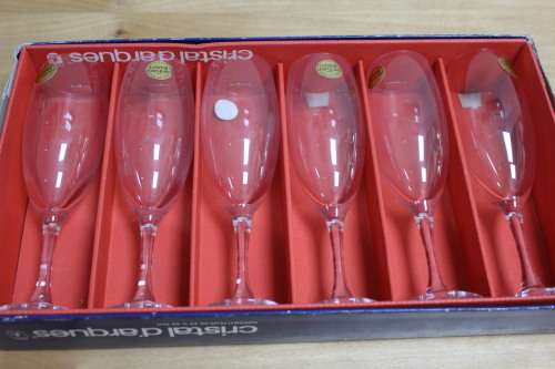 6 x Crystal champagne glass in original box