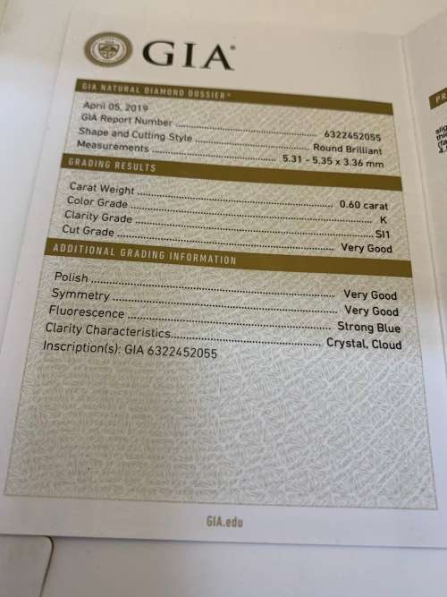 9ct (3.1grams) Yellow Gold Ring with 0.60ct Round Brillant K SI1 with smalls - GIA certificate