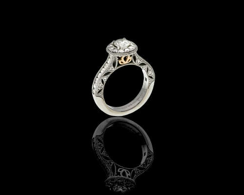 6.3 grams 18 carat White and Yellow Gold Browns Vintage Diamond Ring - with certification