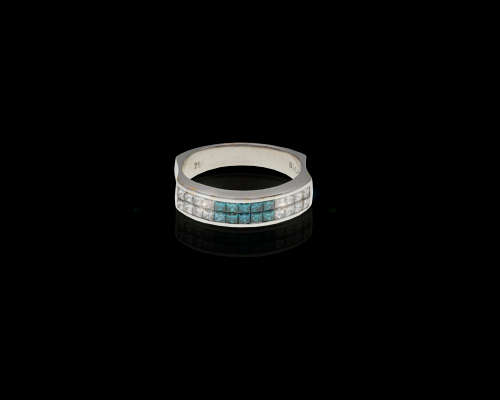 5.4gr 18ct White Gold,  Half Eternity with Princess cut Blue Diamonds and Diamonds