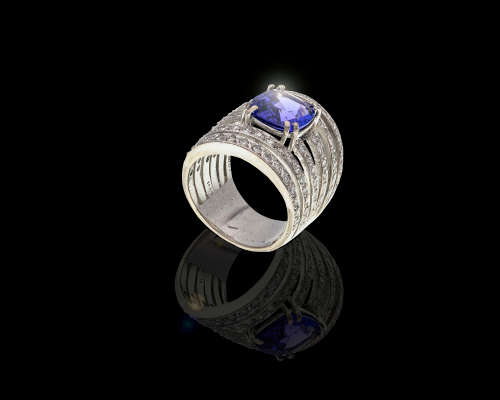 12 grams 18 carat White Gold, Tanzanite and Diamond Cocktail Ring