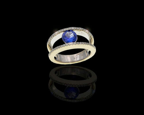 8.3 grams 18 carat White Gold Shimasky Tanzanite and Diamond  Ring