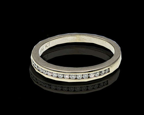 2.3 grams 9 carat White Gold Browns Diamond Half Eternity Ring