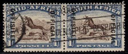 South Africa - 1935-1950 Officials 1s Pair 'Dropped Official' Used SACC 29i