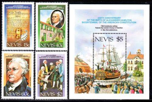 Nevis - 1987 Bicentenary of US Constitution Set & MS MNH SG 466-470