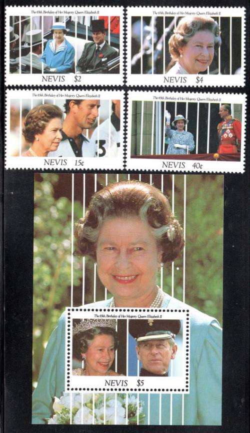 Nevis - 1991 65th Birthday of QEII Set & MS MNH SG 622-626