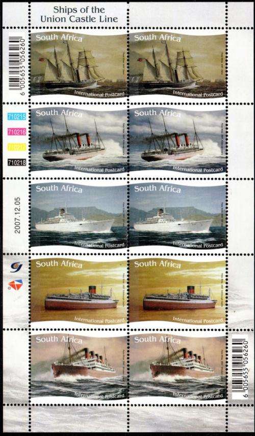 South Africa - 2007 Ships of the Union Castle Line Sheet MNH SACC 1849-1853