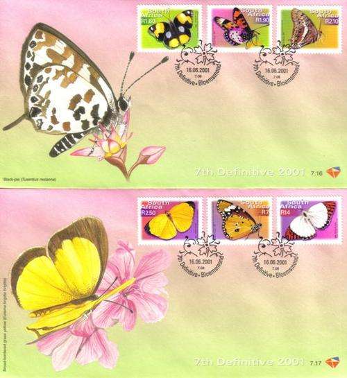 South Africa - 2001 7th Def Additional Values Butterflies FDC Set 7.16 + 7.17