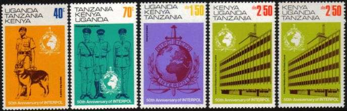 Kenya Uganda Tanzania - 1973 50th Anniversary of Interpol Set MNH SG 338-342