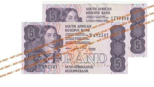 1981 5 Rand GPC De Kock 2nd Issue & Replacement EA (B4/3) & (X9) - 2 Notes