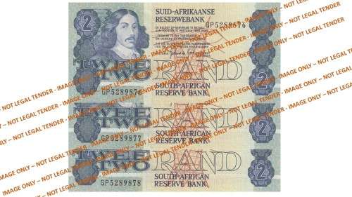 1984 2 Rand GPC De Kock 3rd Issue AE (GP52 76-78) 3 Notes in Sequence