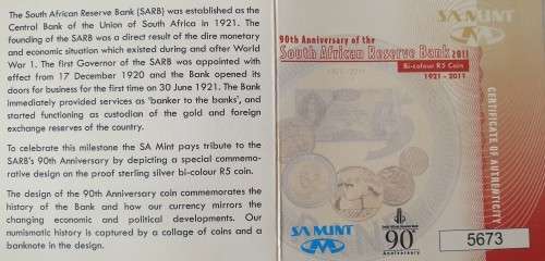 2011 Proof SARB 90th Anniversary Silver 1oz Crown R5 Coin