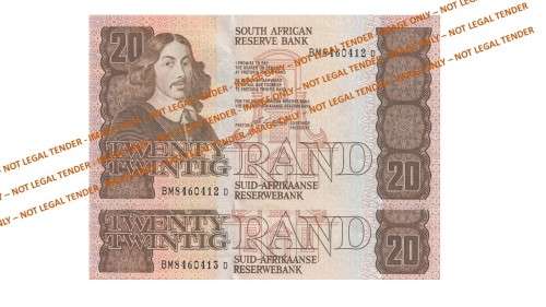 1990 20 Rand CL Stals 1st Issue (BM84 12-13)  2 Notes in Sequence