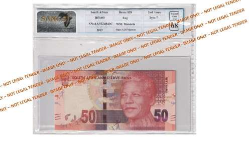 Graded 2012 50 Rand Gill Marcus 2nd Issue (AA92)  SANGS 68 Superb Gem Uncirculated