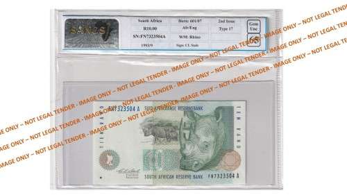 Graded 1990 10 Rand CL Stals 2nd Issue A/E (FN73)  SANGS 65 Gem Uncirculated