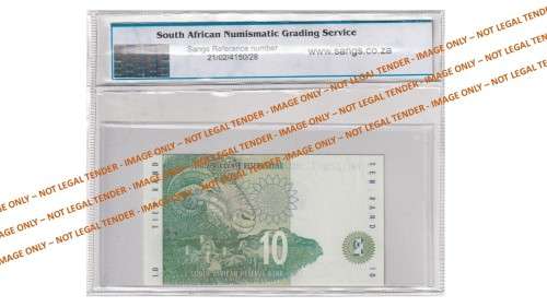 Graded 1990 10 Rand CL Stals 2nd Issue A/E (FN73)  SANGS 65 Gem Uncirculated