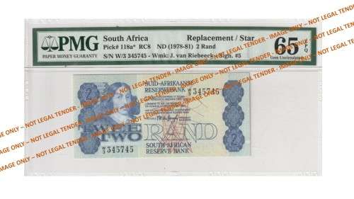 Graded 1978 2 Rand TW De Jongh 4th Issue Replacement A/E (W3)  PMG 65 Gem Uncirculated