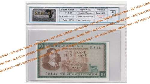 Graded 1976 10 Rand TW De Jongh 3rd Issue Replacement E/A (W21)  SANGS 58 AU