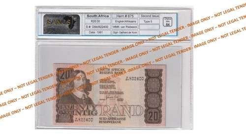 Graded 1981 20 Rand GPC De Kock 2nd Issue E/A (D84)  SANGS 64 Choice Uncirculated