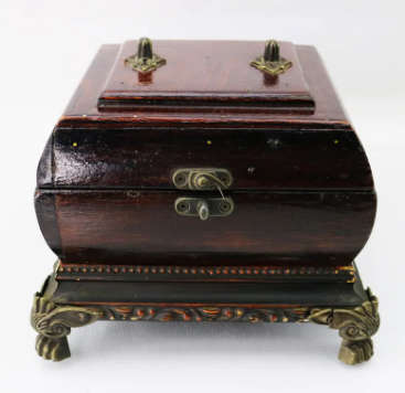 Original Brass Footed Wood Boxed Ornamental Working Fold Out Clock