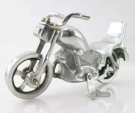Large Cast Silver Metal Easy Rider Motorcycle Statue