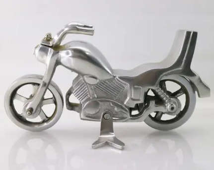 Large Cast Silver Metal Easy Rider Motorcycle Statue