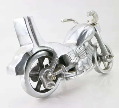 Large Cast Silver Metal Easy Rider Motorcycle Statue