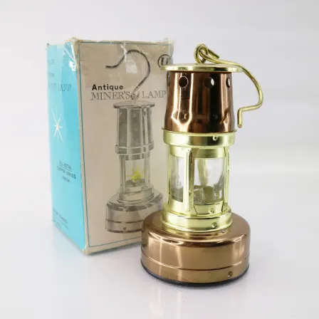 Original Boxed Brass and Copper Vintage Miners Lamp