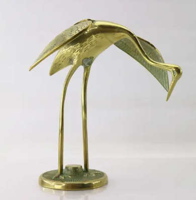 Original Vintage Cast Brass Japanese Crane Statue