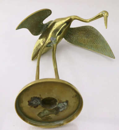 Original Vintage Cast Brass Japanese Crane Statue