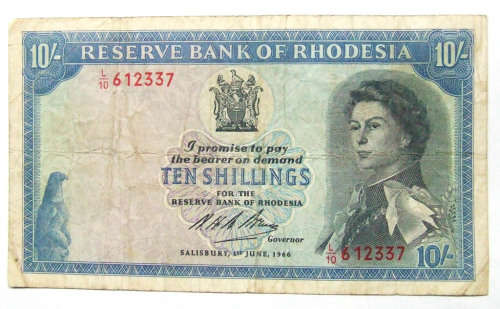 1966 Reserve Bank of Rhodesia 10 Shilling Note