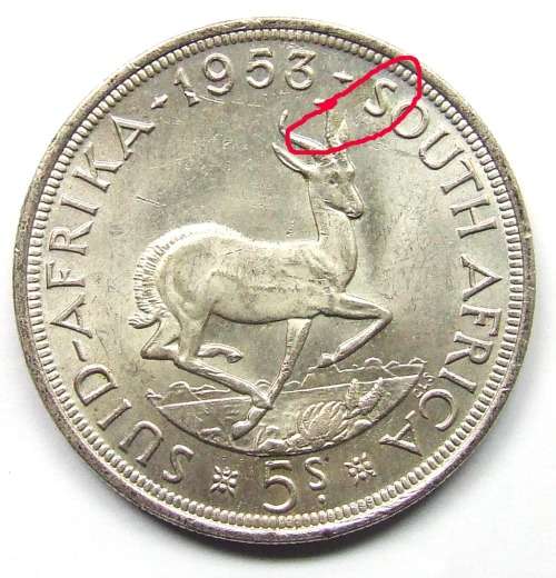 ***Cracked die*** 1953 Union of SA 5 Shillings