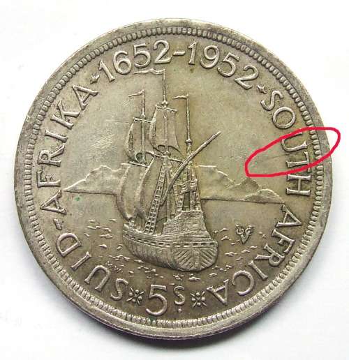***Cracked Die*** 1952 Union of SA 5 Shillings