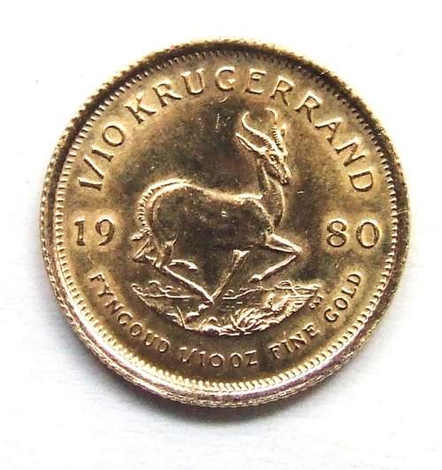 ***1980 Kruger Rand 1/10th oz. Fine Gold coin***