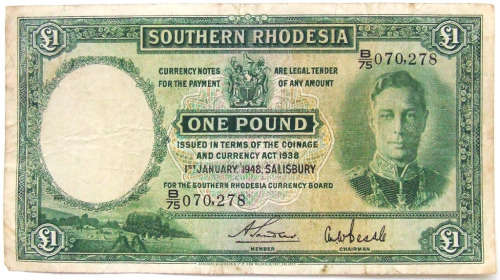 1948 Southern Rhodesia 1 Pound note