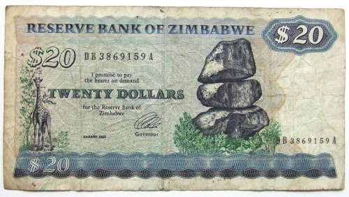 1994 Zimbabwe 20 Dollar note