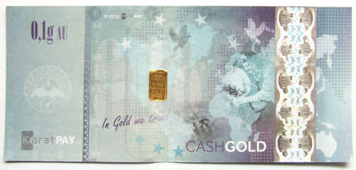 KaratPay Cash Gold Note with 0.10gram Pure gold bar (999.9)