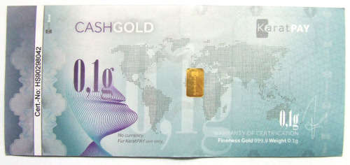 KaratPay Cash Gold Note with 0.10gram Pure gold bar (999.9)