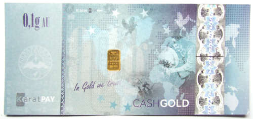 Karatbars Cash Gold Note with 0.10gram Pure gold bar (999.9)
