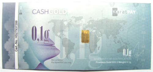 Karatbars Cash Gold Note with 0.10gram Pure gold bar (999.9)