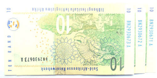 South Africa R10 Notes in sequence & uncirculated (Gill Marcus)