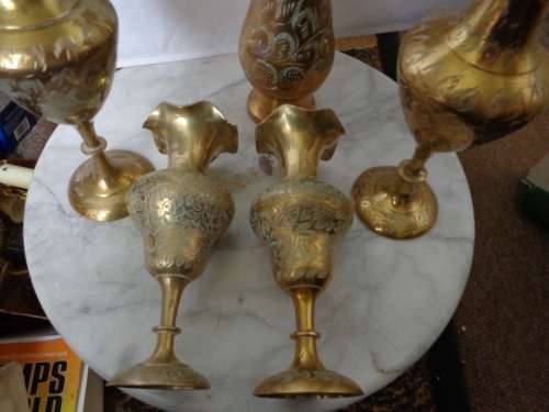 5 X SOLID BRASS VASES IN NICE CONDITION.read on..