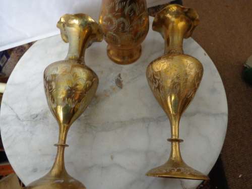 5 X SOLID BRASS VASES IN NICE CONDITION.read on..