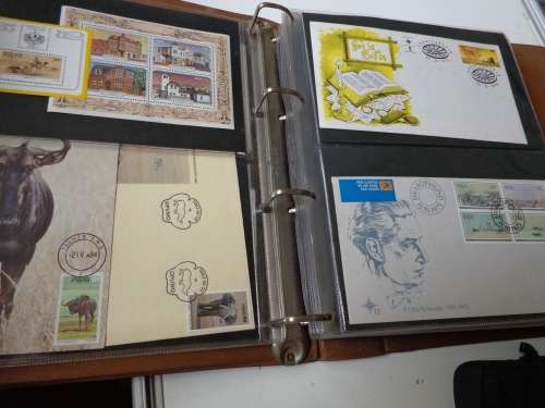 BROWN ALBUM WITH 68 FDCs OTHER .SEE SCANS NEAT CONDITION.(estate)