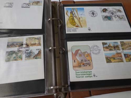 BROWN ALBUM WITH 68 FDCs OTHER .SEE SCANS NEAT CONDITION.(estate)