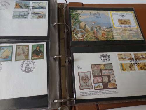 BROWN ALBUM WITH 68 FDCs OTHER .SEE SCANS NEAT CONDITION.(estate)