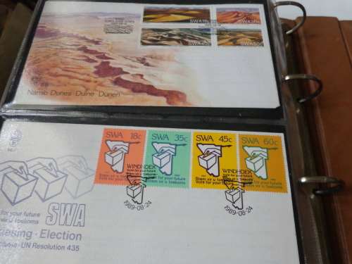 BROWN ALBUM WITH 68 FDCs OTHER .SEE SCANS NEAT CONDITION.(estate)