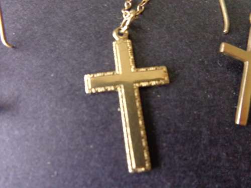 GOLD CROSS NECLACE + EARRING SET.SEE SCANS READ ON..
